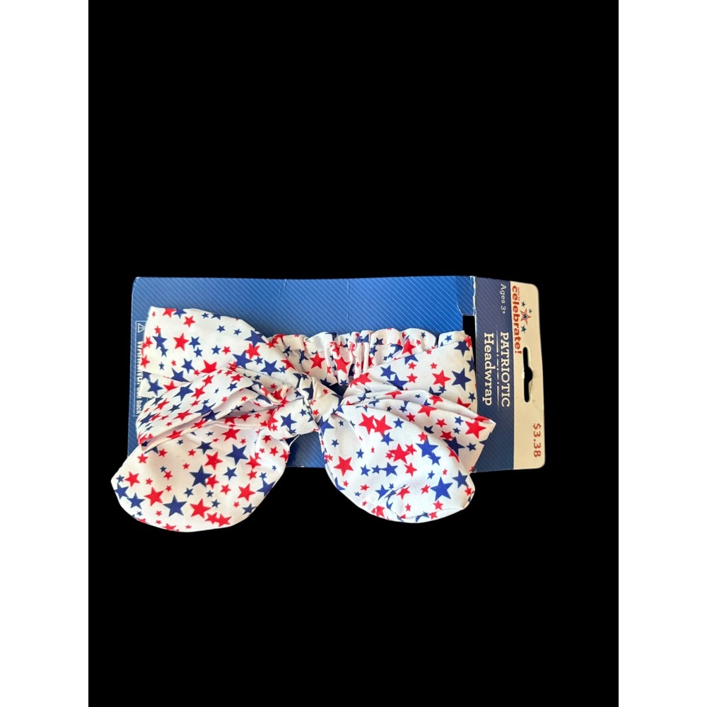 Celebrate Patriotic Headwrap Girls Red White Blue Stars Bow Headband Ages 3+